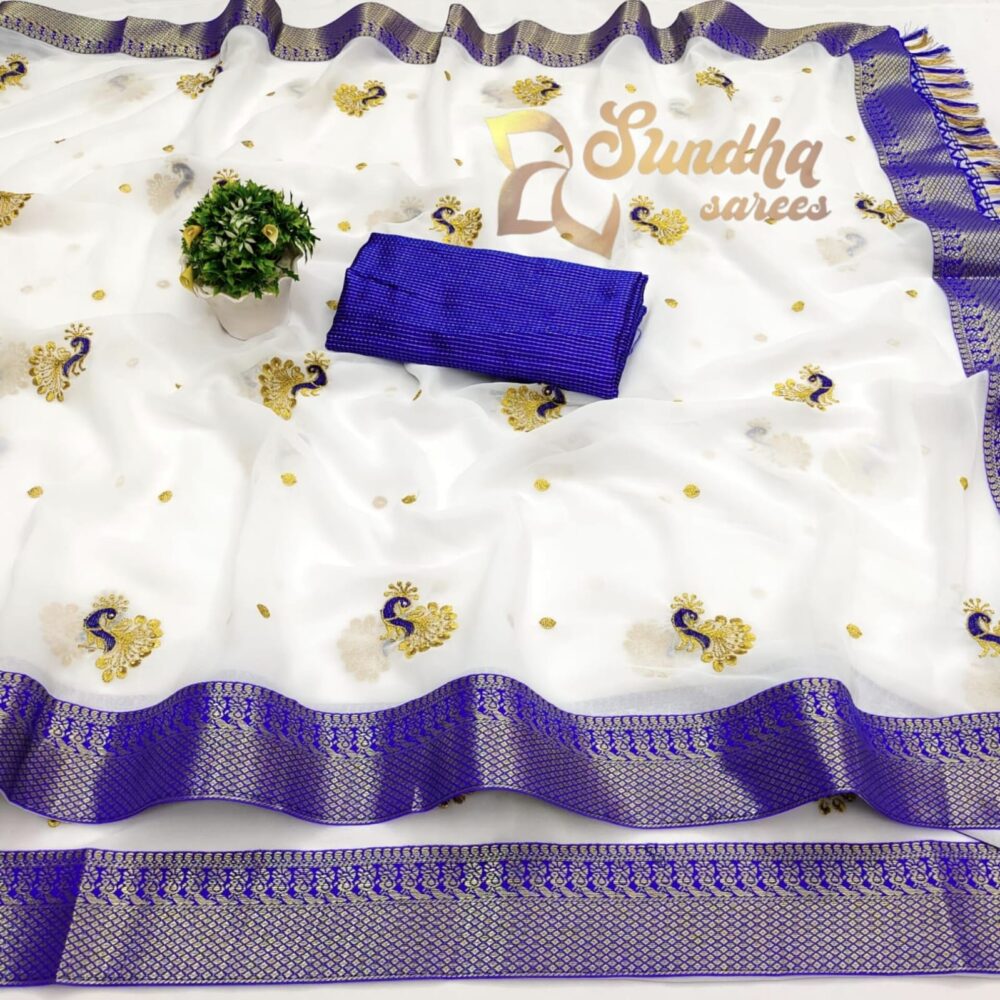 White special festival Georgette heavy quality Zari work Morni big border peshwai design